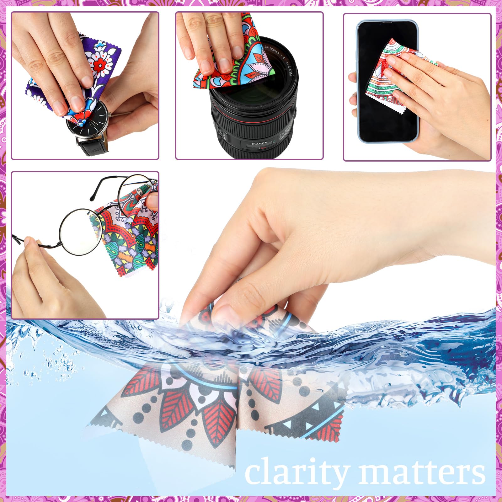 6 x 6 inch microfiber cleaning cloth for eyewear and screens