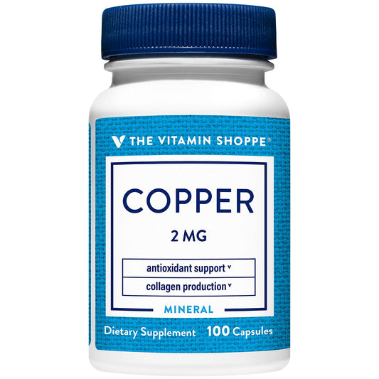 The Vitamin Shoppe Copper 2mg bottle with 100 capsules