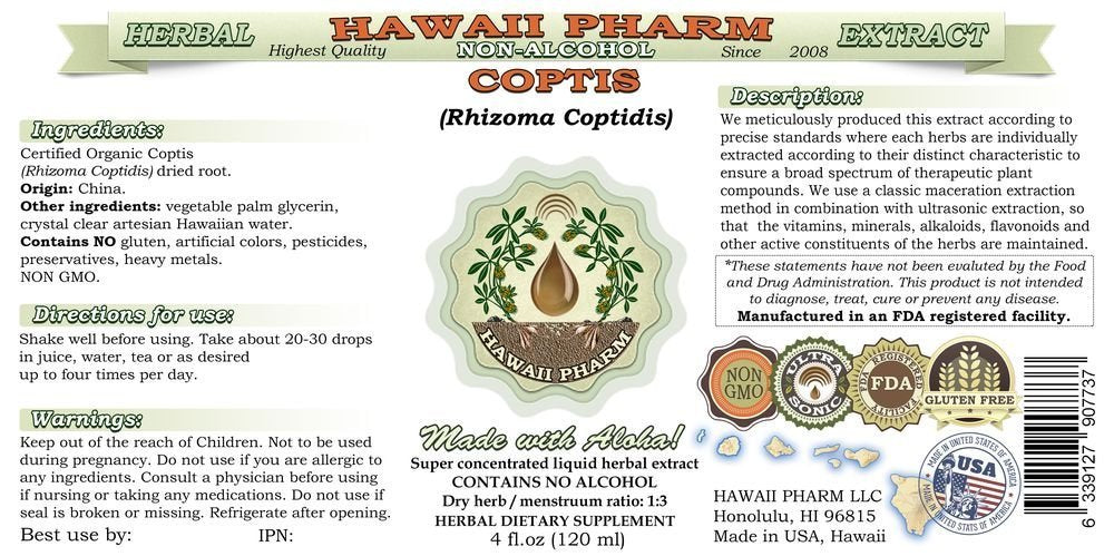 Dried Coptis rhizome used in glycerite formula