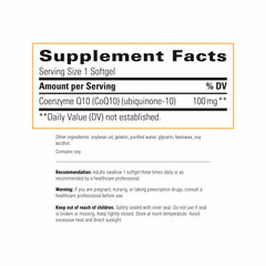 Nutrition label / supplement facts for CoQ10 100 mg