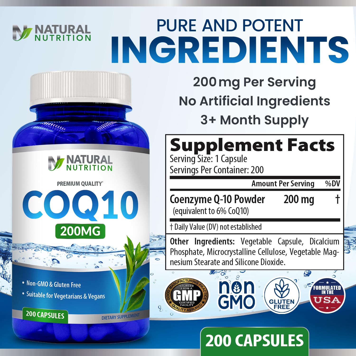 Energy support concept with CoQ10 supplement imagery