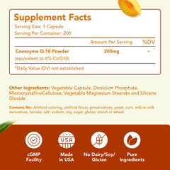 CoQ10 200mg bottle label with supplement details