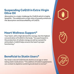 CoQ10 dietary supplement bottle with olive oil visual
