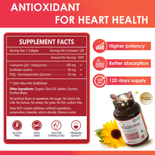 Close-up of CoQ10 softgels in bottle