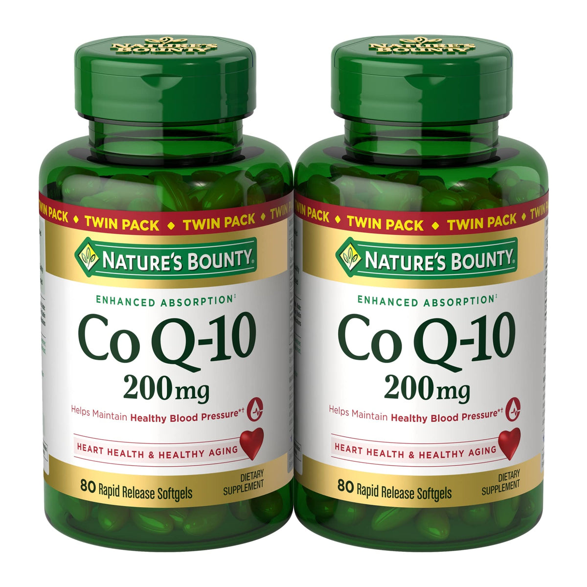 Nature's Bounty CoQ10 200 mg softgels twin pack bottle front