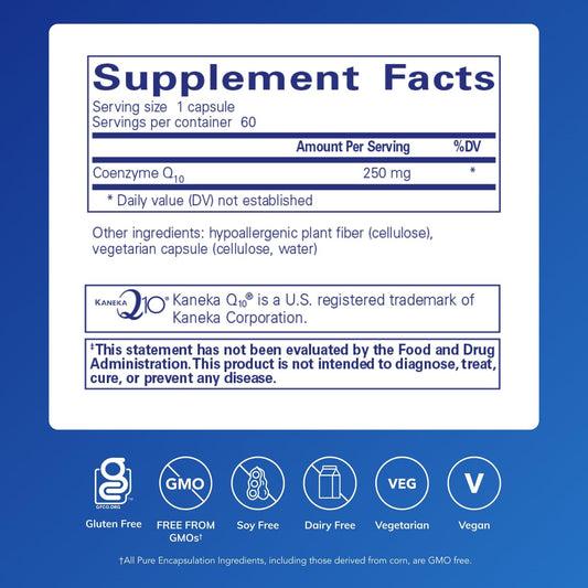 Close-up of CoQ10 250 mg capsule