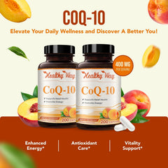 CoQ10 bottle with glass of water for energy support