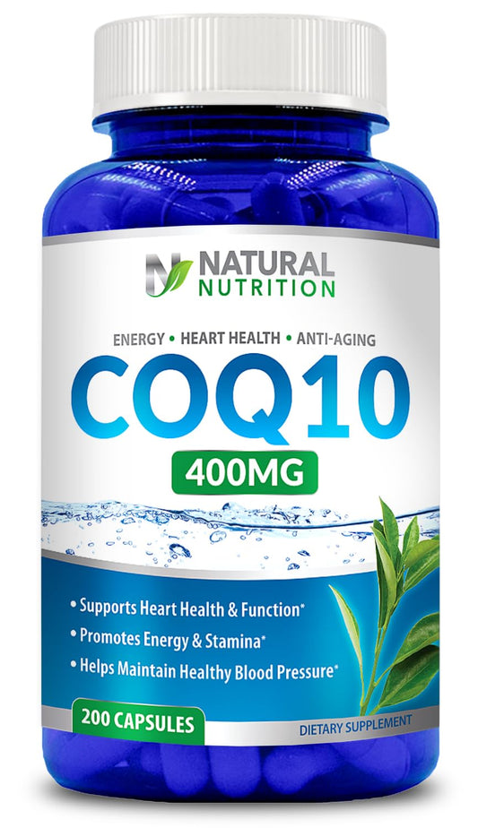 CoQ10 400mg bottle with 200 capsules