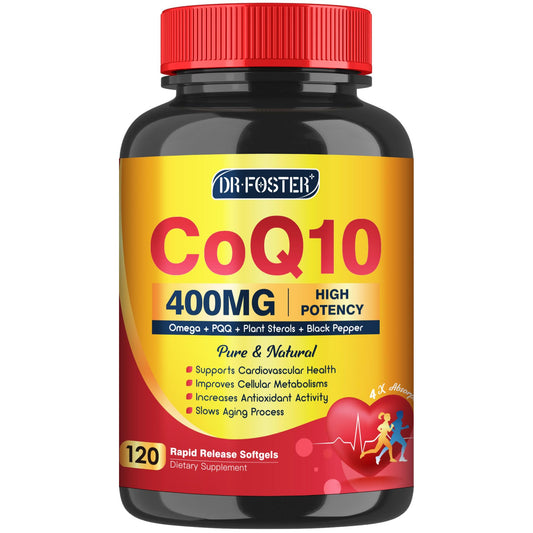 CoQ10 400mg softgels bottle with 120 servings