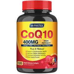 CoQ10 400mg softgels bottle with 120 servings