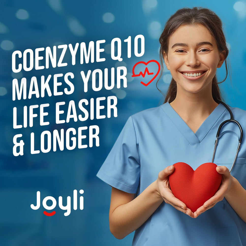 Joyli CoQ10 500mg bottle standing on a white surface