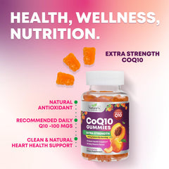 Assorted peach-flavored CoQ10 Gummies with gummies displayed