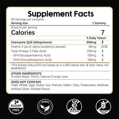 Infographic: High-absorption CoQ10 gummies with Omega-3 and Vitamin E (600mg CoQ10 per serving)