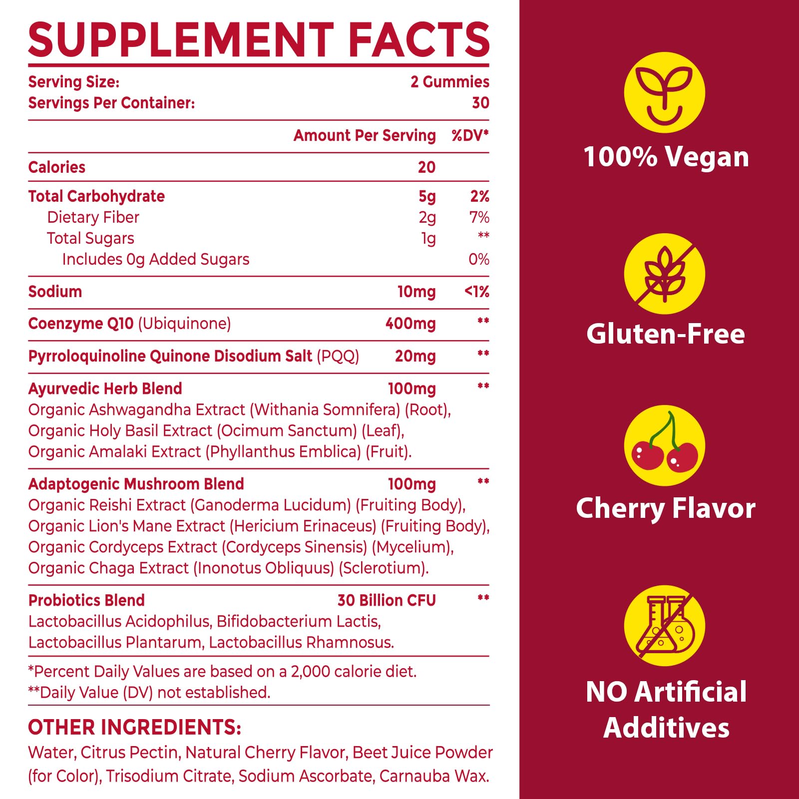 Front view of CoQ10 Gummies bottle with cherry flavor