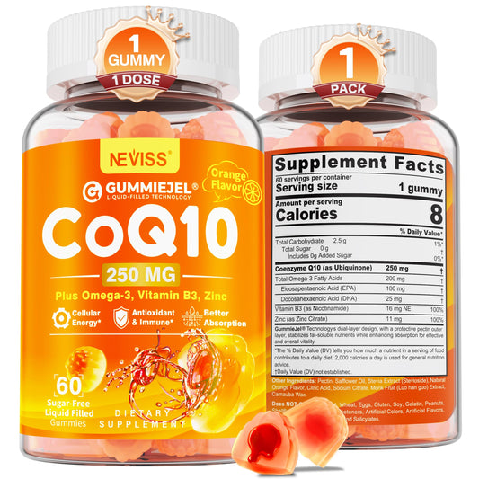 Hero image of sugar-free CoQ10 gummies with orange flavor