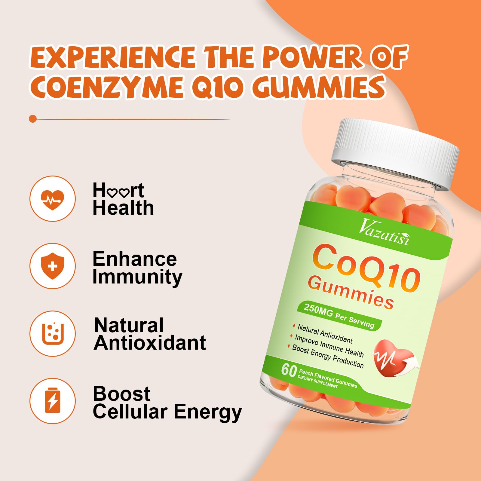 Peach-flavored chewable CoQ10 gummies