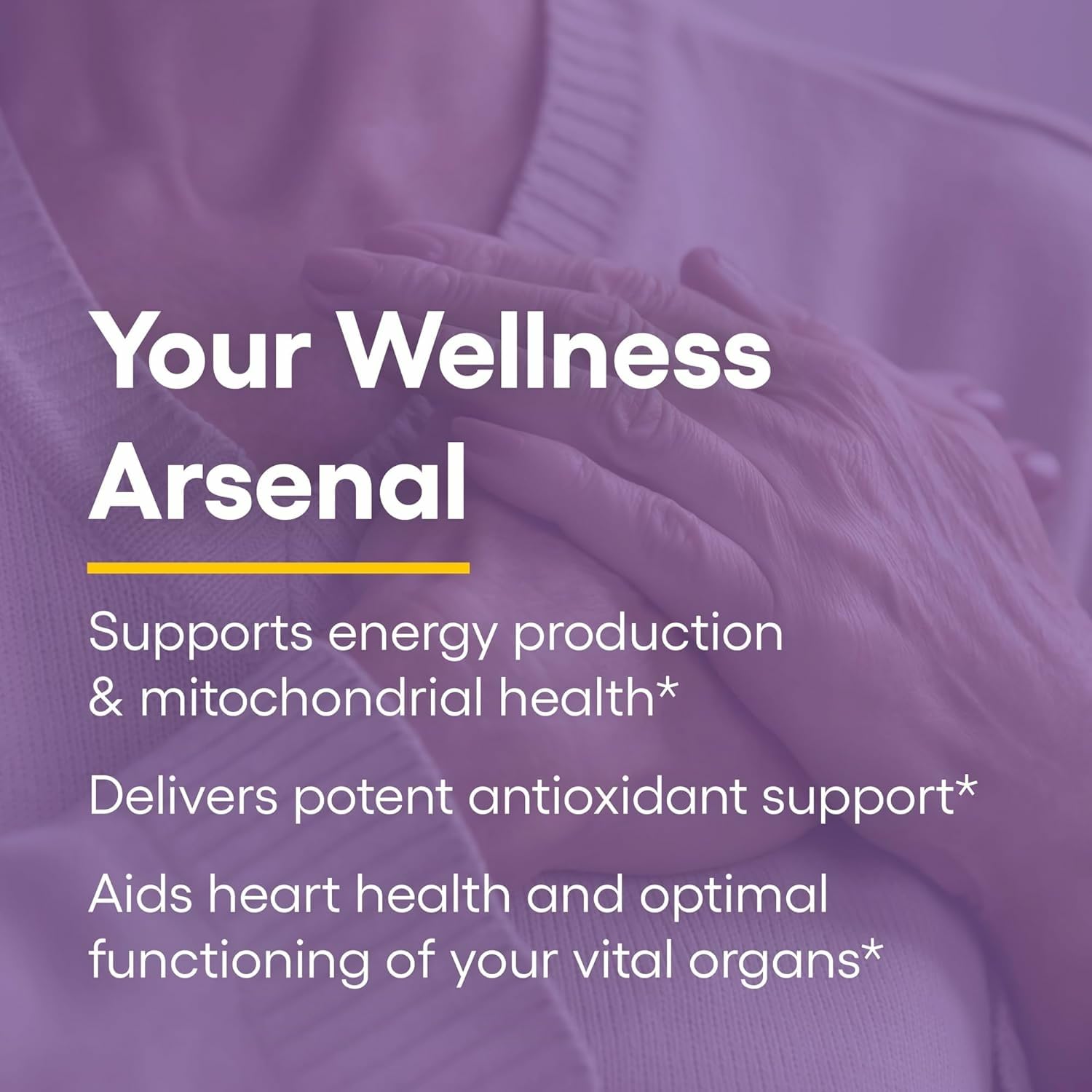 CoQ10 bottle highlighting heart and brain support
