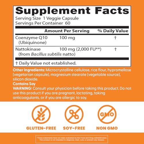 Label showing CoQ10 and Nattokinase ingredients