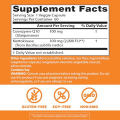 Label showing CoQ10 and Nattokinase ingredients