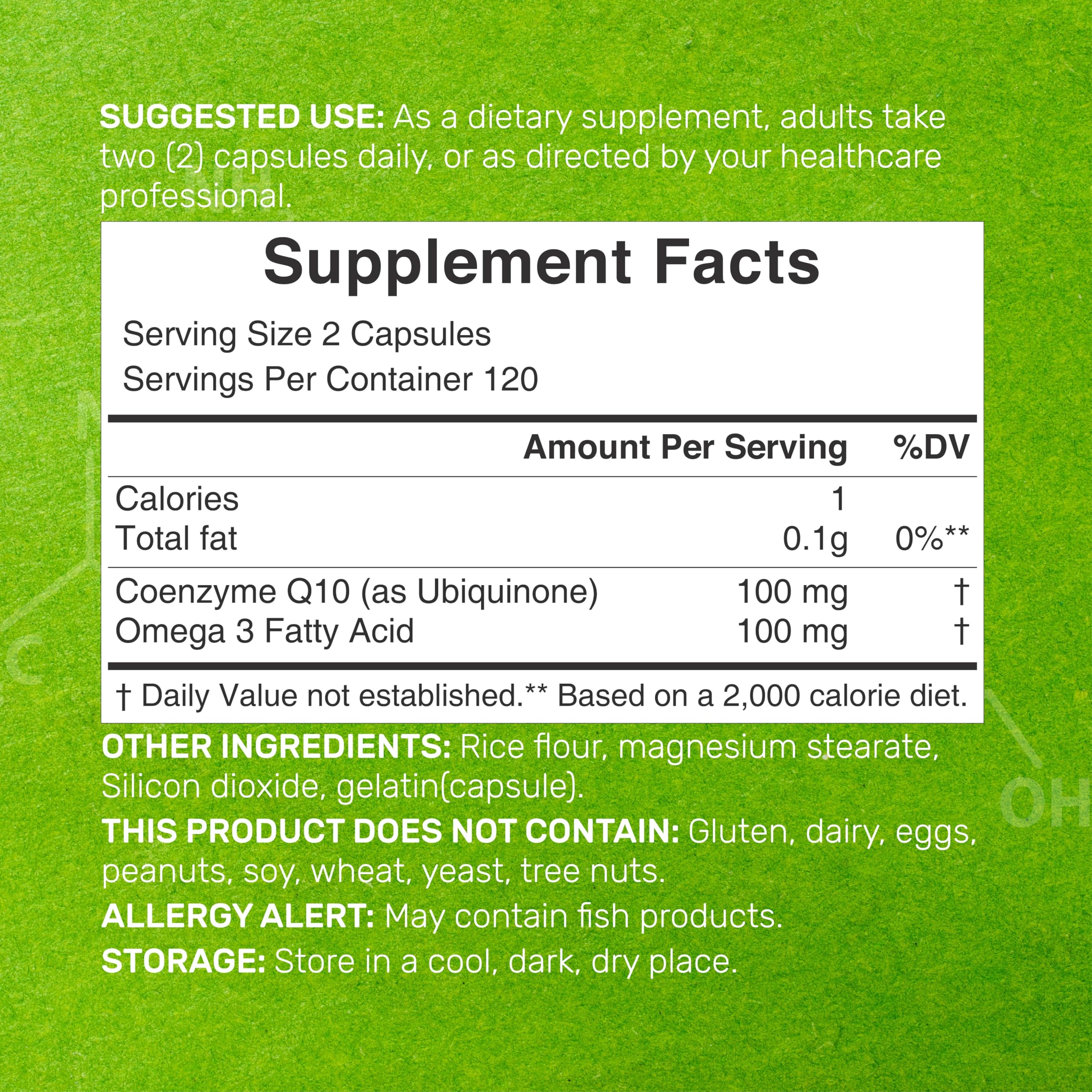 Bioavailable CoQ10 with Omega-3 dual-action formula illustration