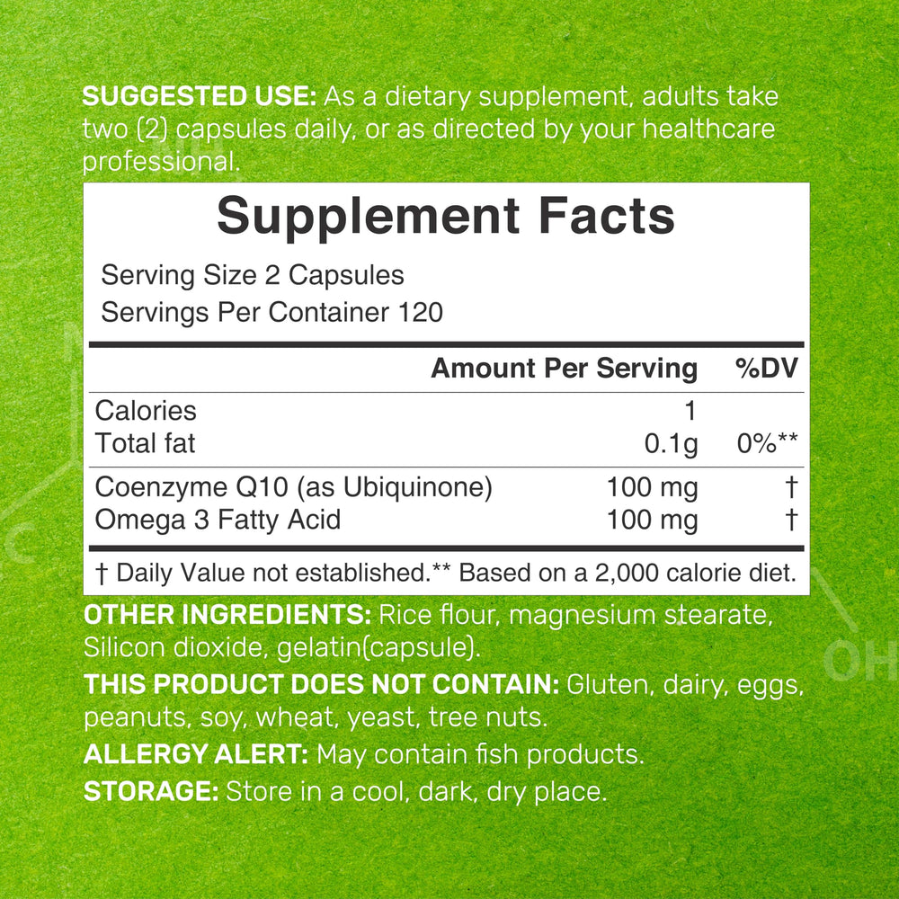 Bioavailable CoQ10 with Omega-3 dual-action formula illustration