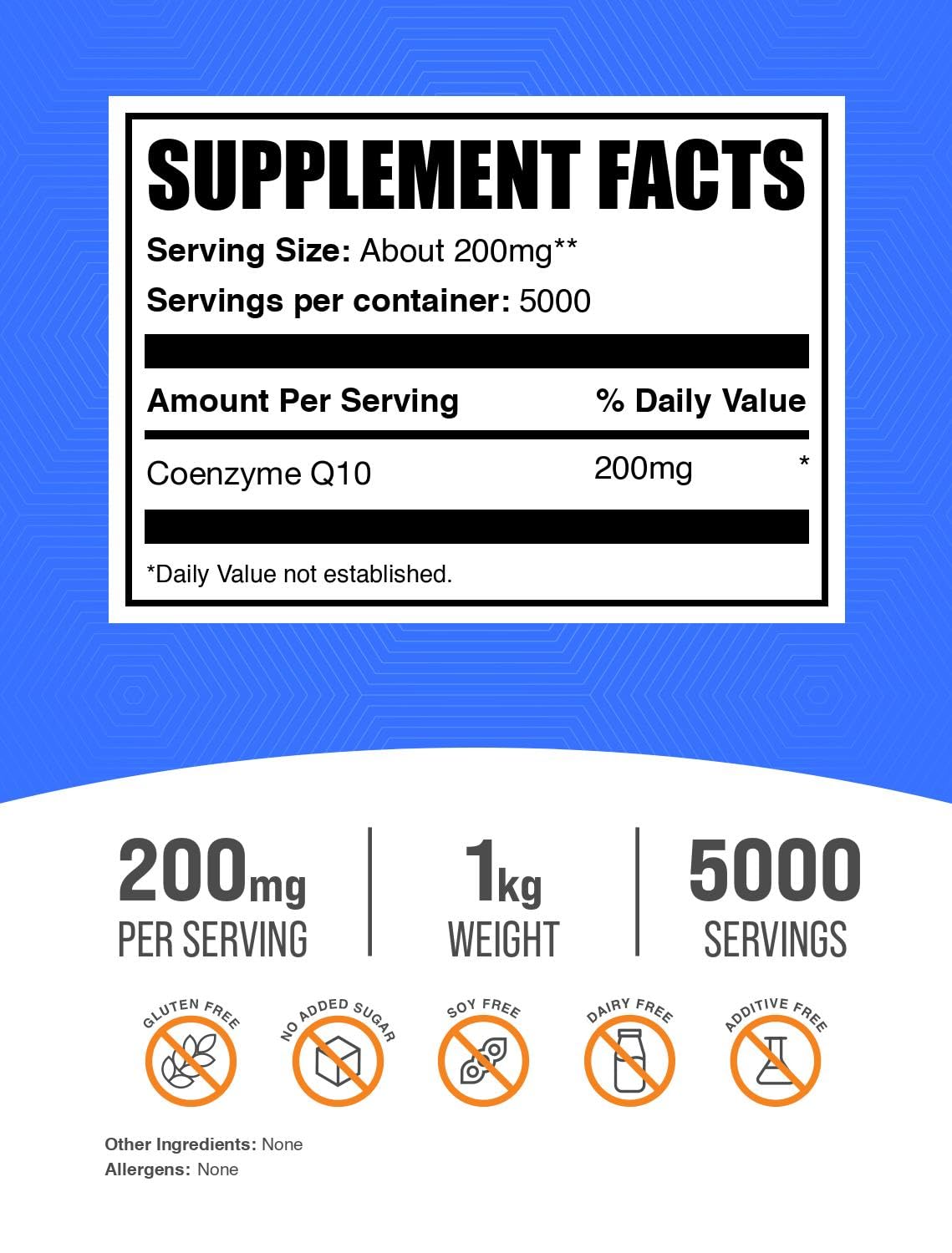 Coenzyme Q10 powder 200mg serving with scoop