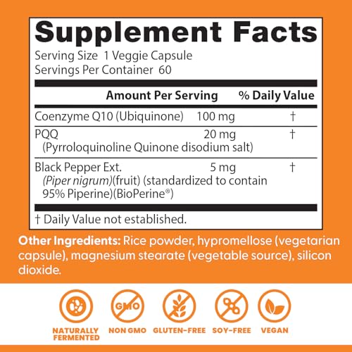 CoQ10 + PQQ bottle with label