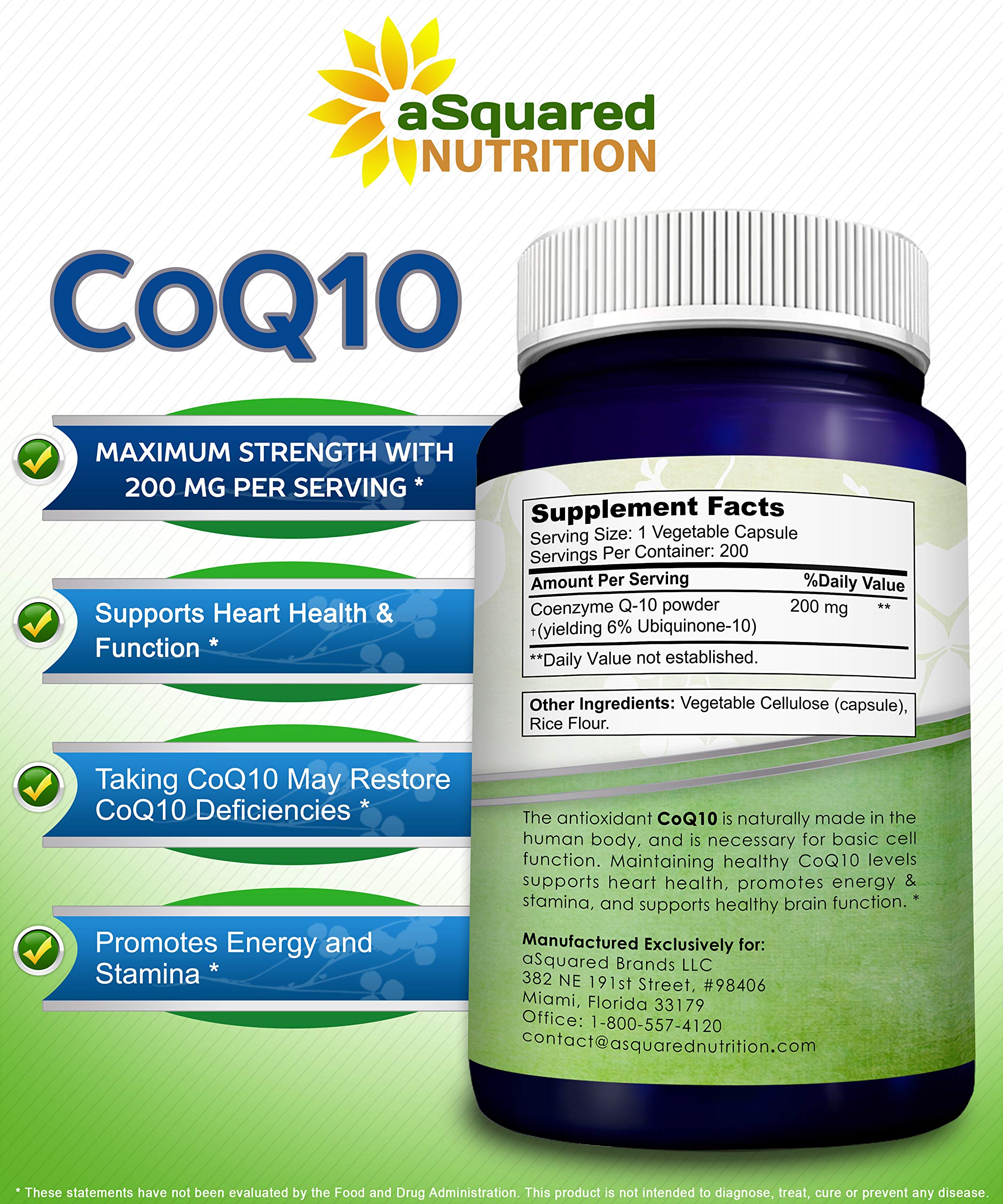 Bottle with capsules for aSquared Nutrition CoQ10 supplement
