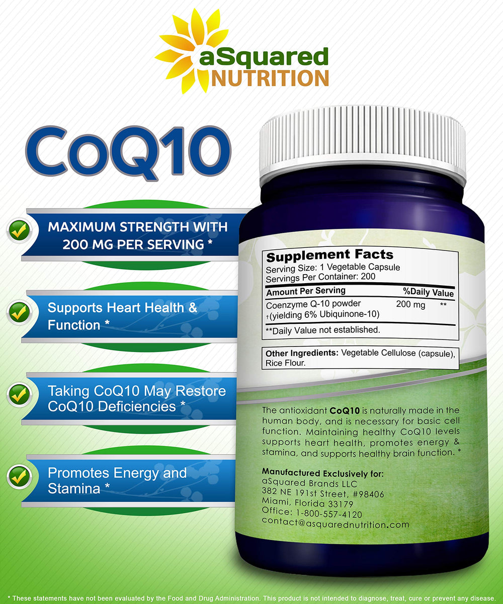 Bottle with capsules for aSquared Nutrition CoQ10 supplement