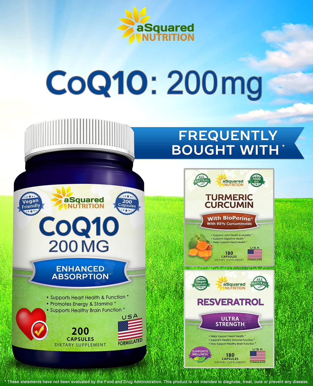 Ingredients and label details for aSquared Nutrition CoQ10