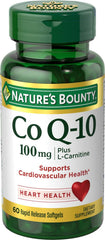 Front view of Nature's Bounty CoQ-10 Plus L-Carnitine bottle and label