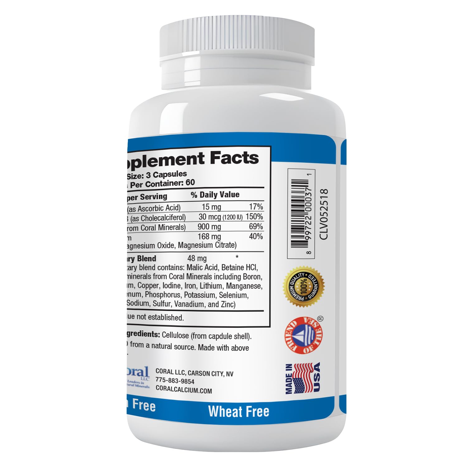 Supplement facts area showing Vitamin D3 1200 IU in Coral Complex 3