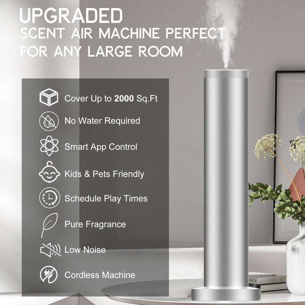 Cordless diffuser in silver - side view with control buttons