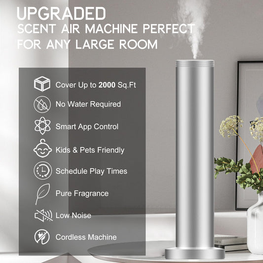 Cordless diffuser in silver - side view with control buttons