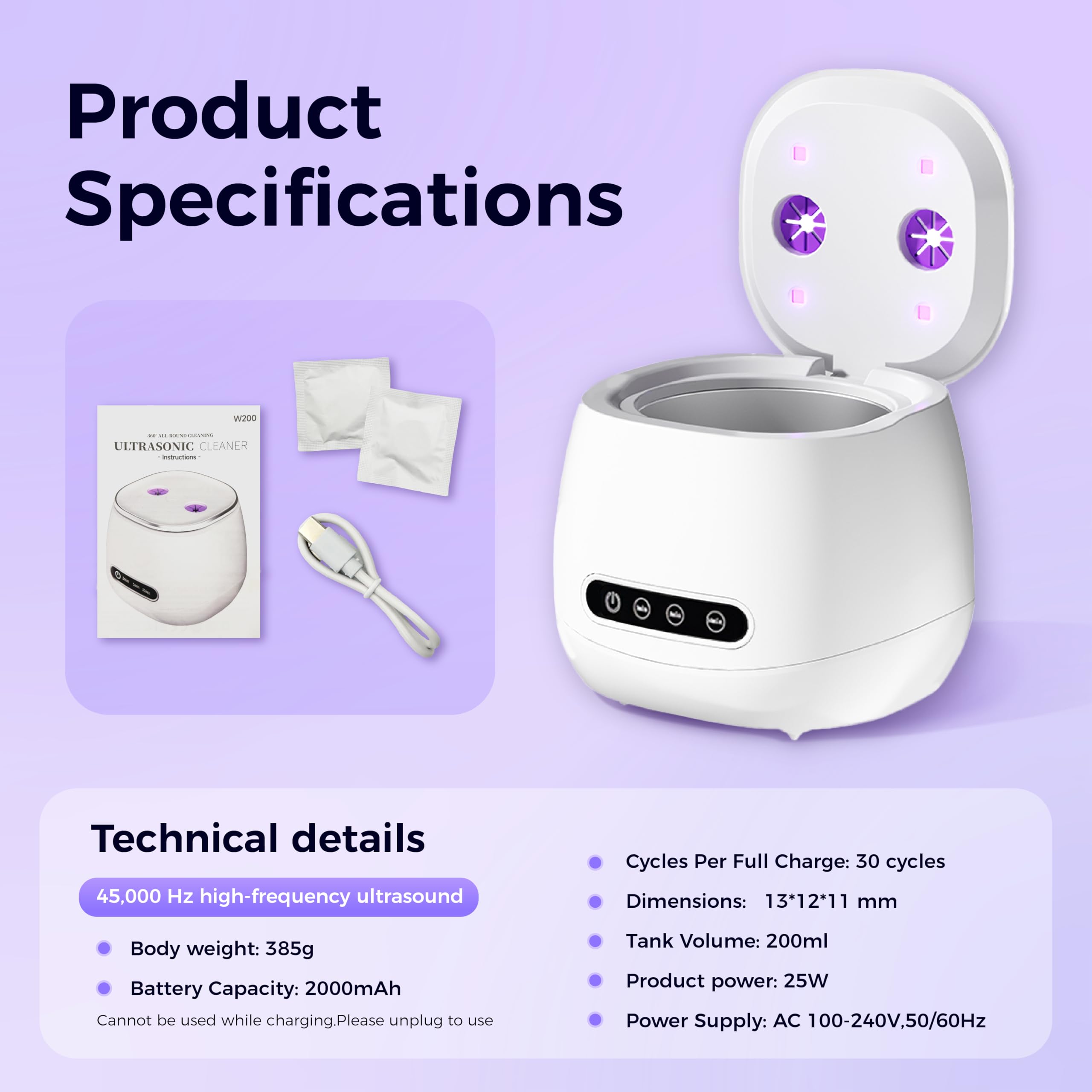 Cordless, rechargeable dental cleaner with wireless operation