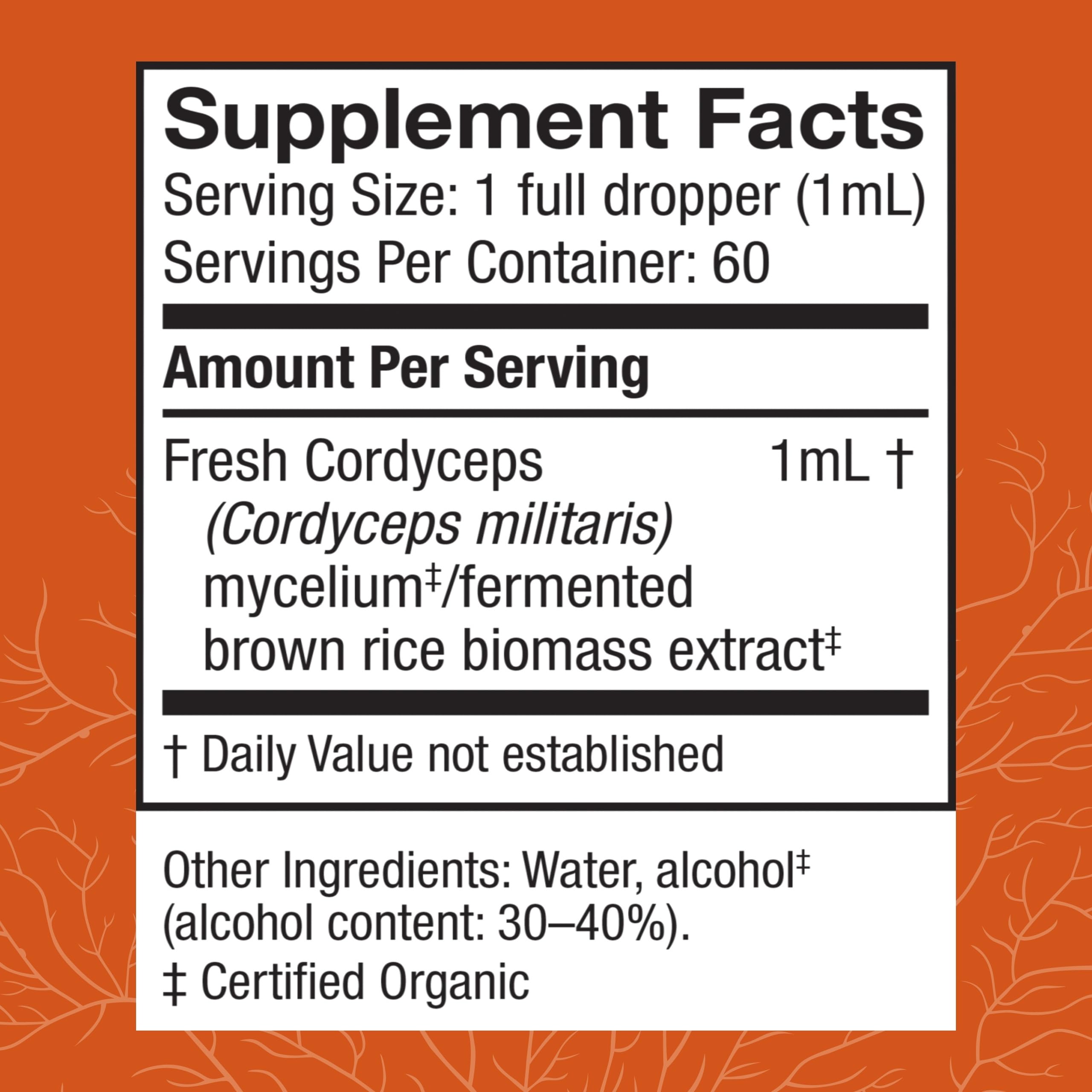 Cordyceps immune and energy support supplement label