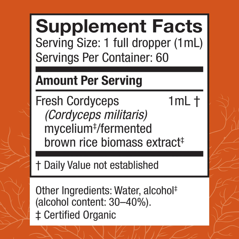 Cordyceps immune and energy support supplement label