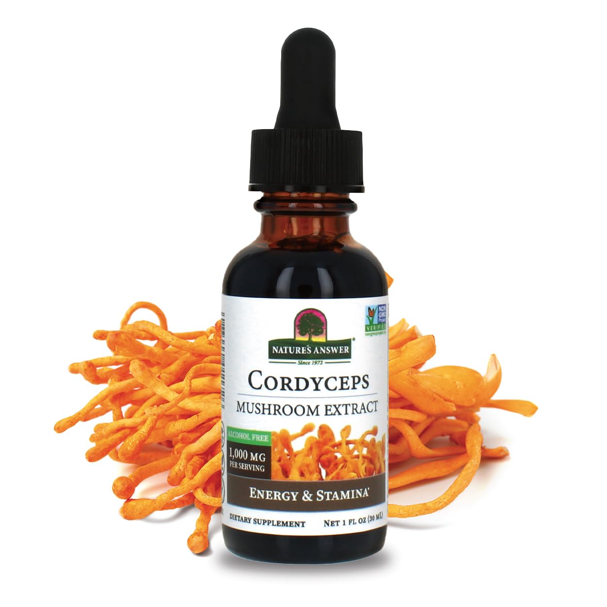 Cordyceps Mushroom Extract bottle showing alcohol-free formula