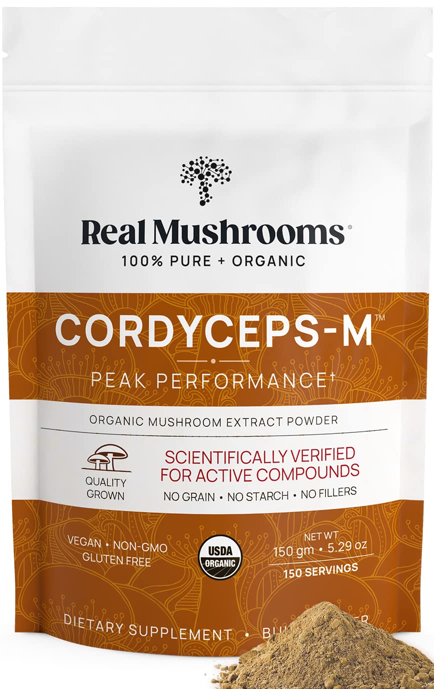 Close-up of Cordyceps mushroom powder made from fruiting bodies