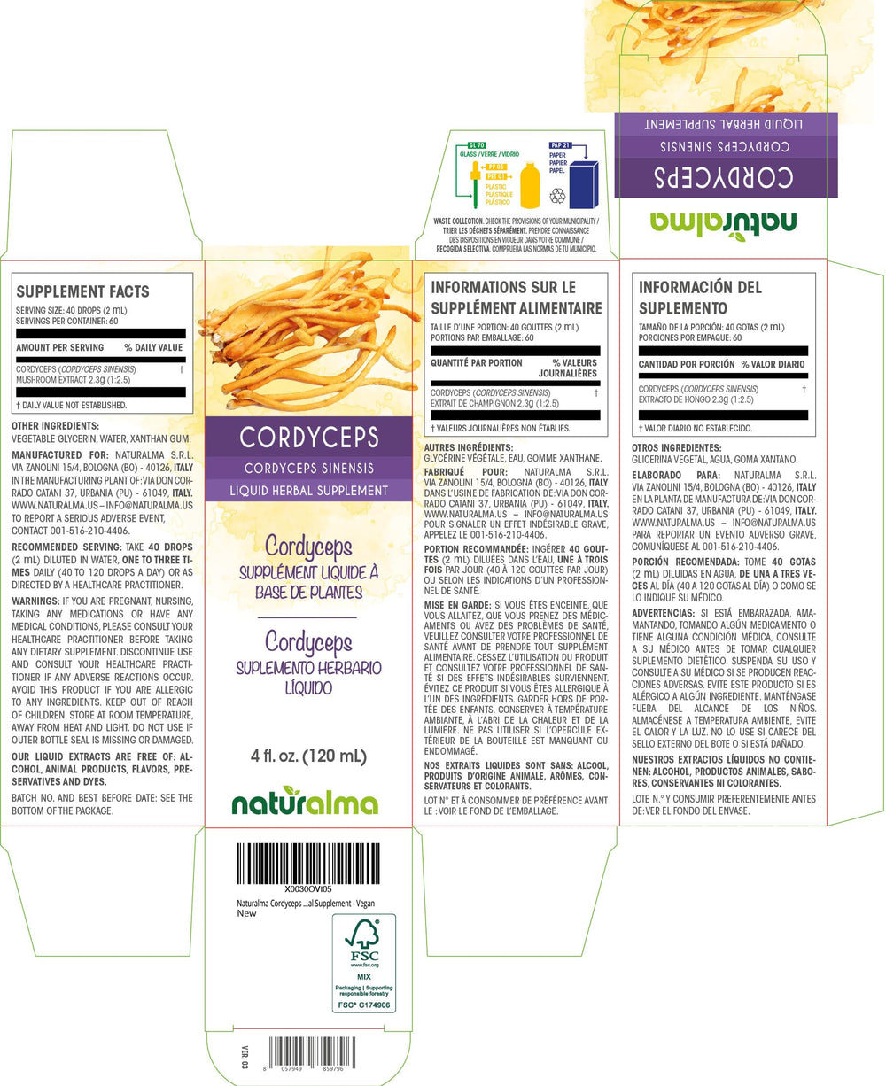 Cordyceps sinensis liquid extract 1:2.5 label on bottle