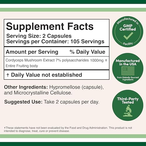 Cordyceps sinensis mushroom extract with 7% polysaccharides (alpha and beta glucans)