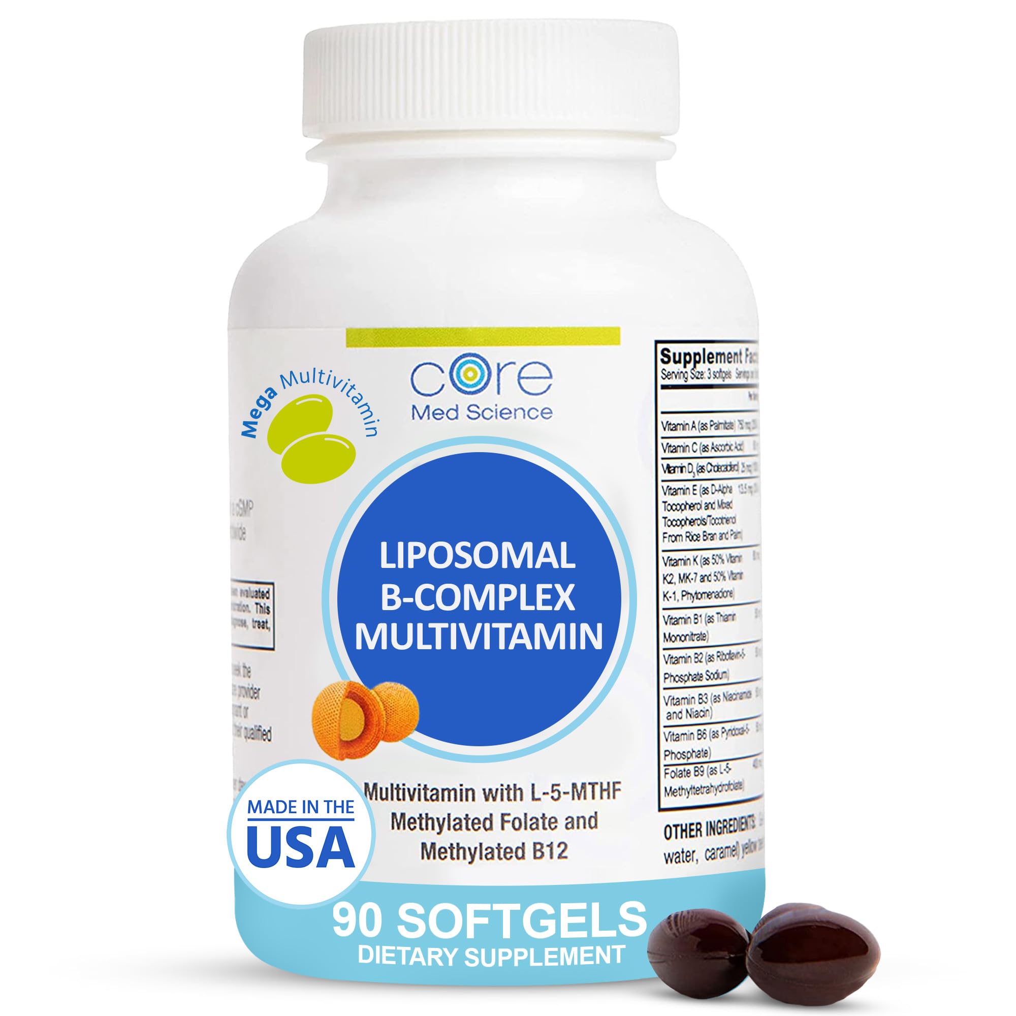 Core Med Science Liposomal Methylated B-Complex Multivitamin 90 softgels bottle