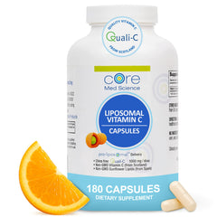 Core Med Science Liposomal Vitamin C bottle on shelf highlighting premium absorption potential.