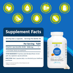 Core Med Science Vitamin C label close-up emphasizing purity and non-GMO ingredients.