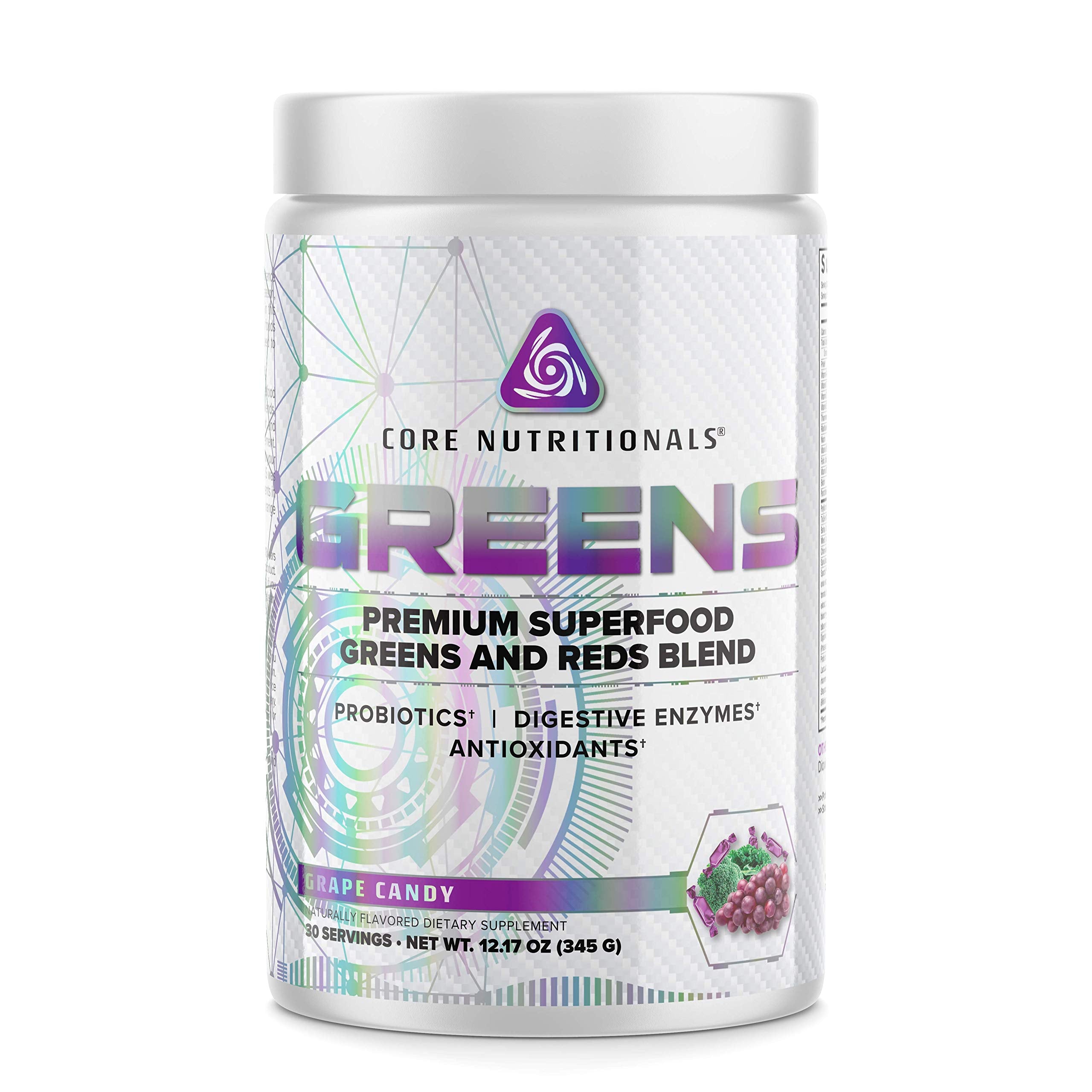 Core Nutritionals Greens bottle showing Grape Candy flavor