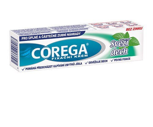 Corega Mint Denture Adhesive Cream packaging with mint flavor