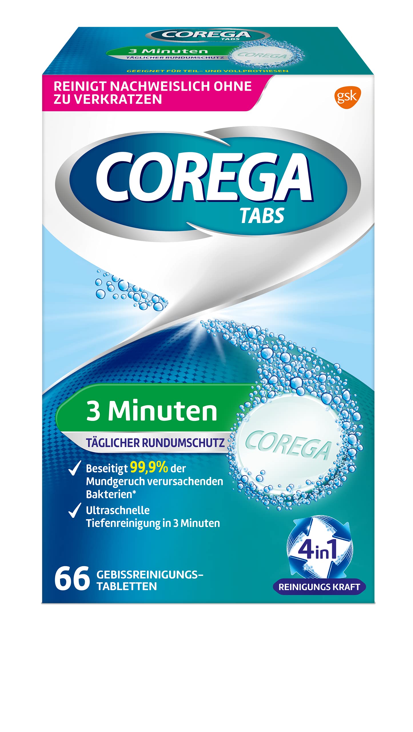 Corega Rapid Denture Cleaning Tabs - 66 tablets packaging front