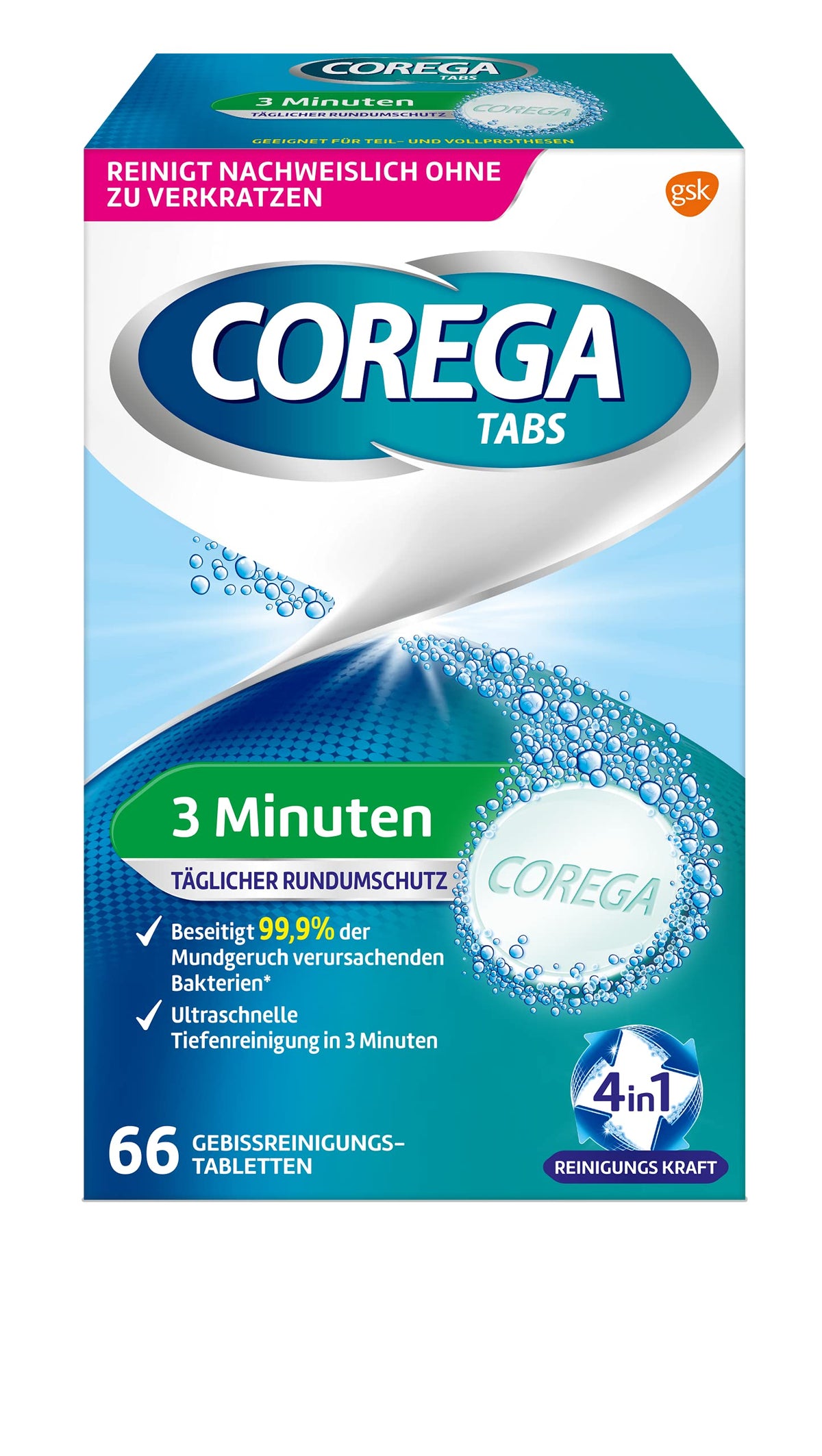 Corega Rapid Denture Cleaning Tabs - 66 tablets packaging front