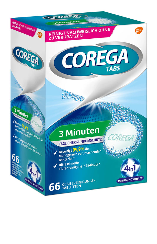 Corega Rapid Denture Cleaning Tabs - 66 tablets packaging side