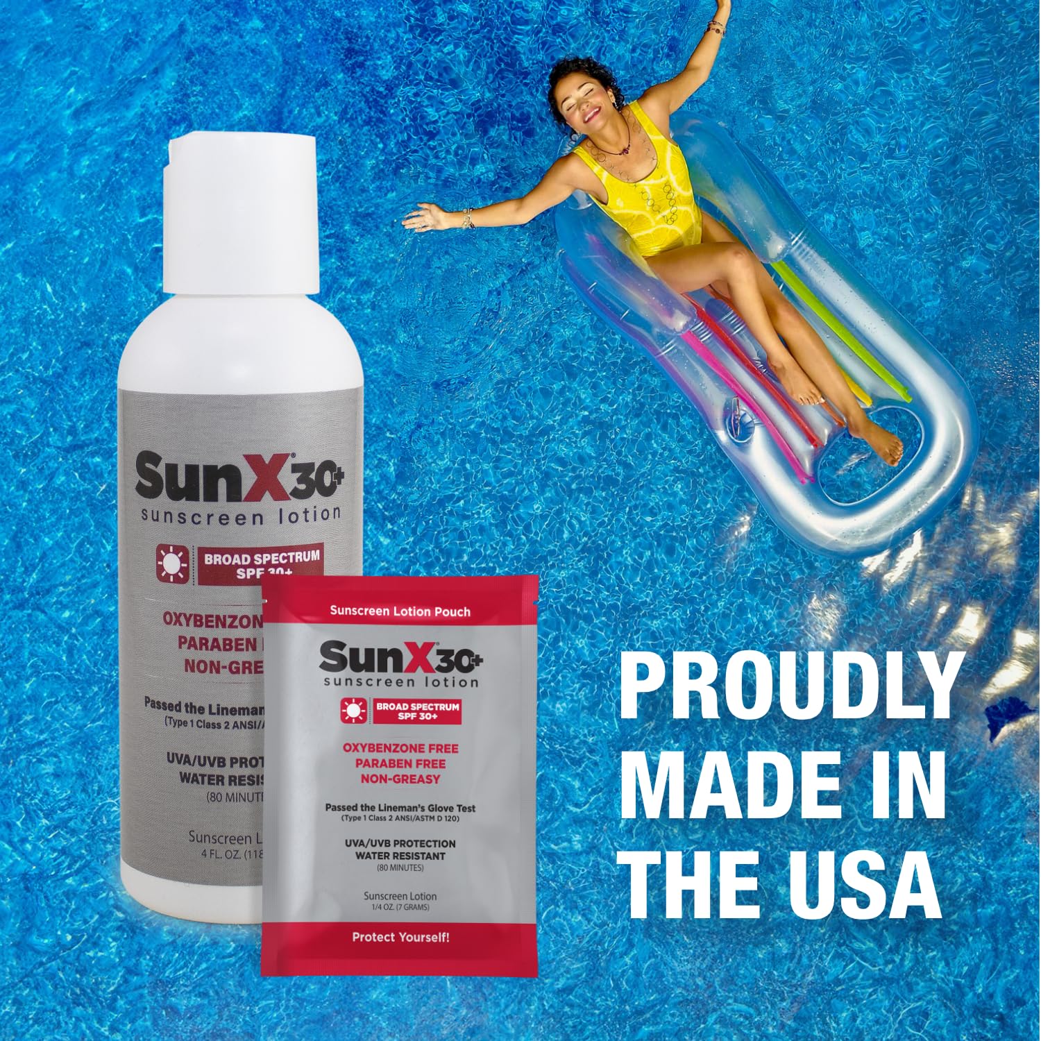 USA-made CoreTex Sun X 30+ SPF logo highlighting American manufacturing.